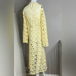 Yellow Sz M High Low Chunky Lace Long Sleeve Tunic Dress Cover Up